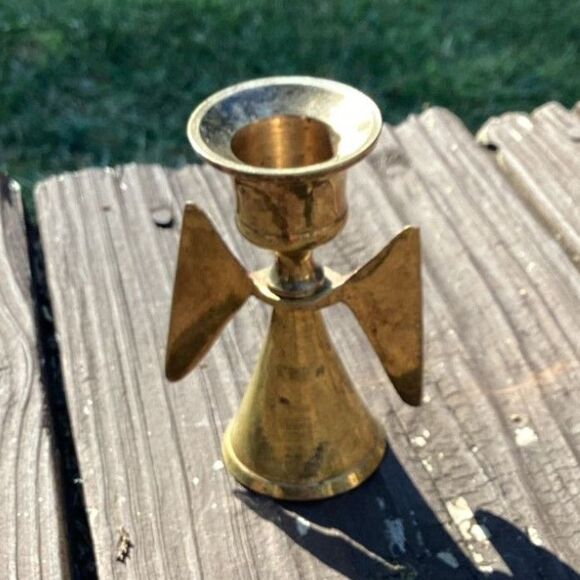 Vintage Solid Brass Angel Taper Candlestick Holder 4" Mid-Century Modern - Picture 1 of 4